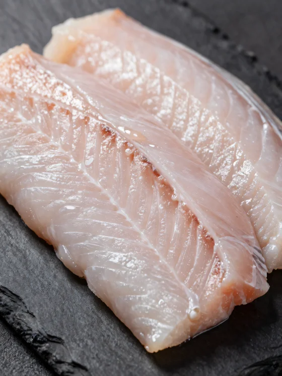 Tuoreita ankeriasfileitä mausteineen puisella leikkuulaudalla