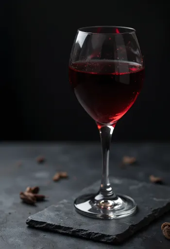 Viiniä lasissa, vieressä viinirypäleterttuja, rypälemehua ja puutynnyri