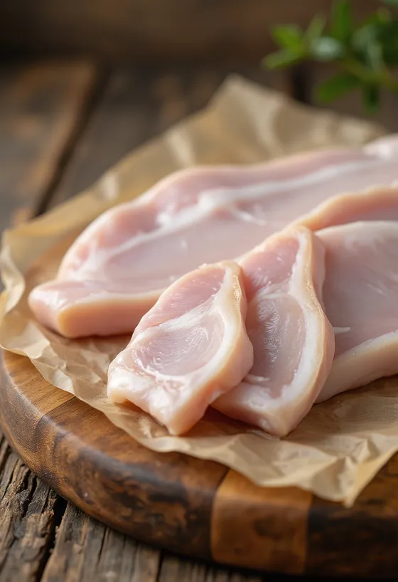 Viipaloitua raakaa kamaraa puisella leikkuulaudalla, puhdistettuna ja esivalmisteltuna