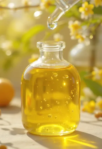 Chiaöljyä pienessä pullossa ja chiasiemeniä puukulhossa