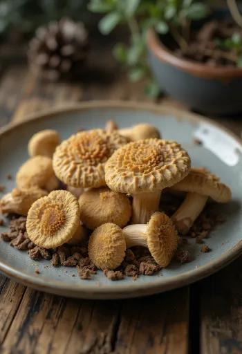 Viipaloituja huhtasieniä keittiön esivalmistelussa