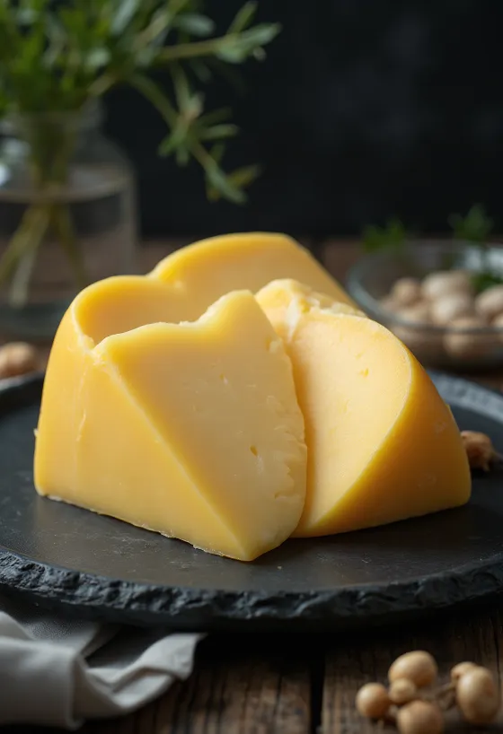 Pala Edam-juustoa valkoisessa keraamisessa kulhossa puupöydällä