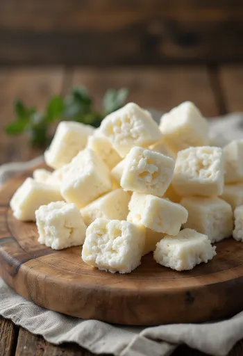 Tuoretta, rakeista makeaa herajuustoa valkoisessa kulhossa