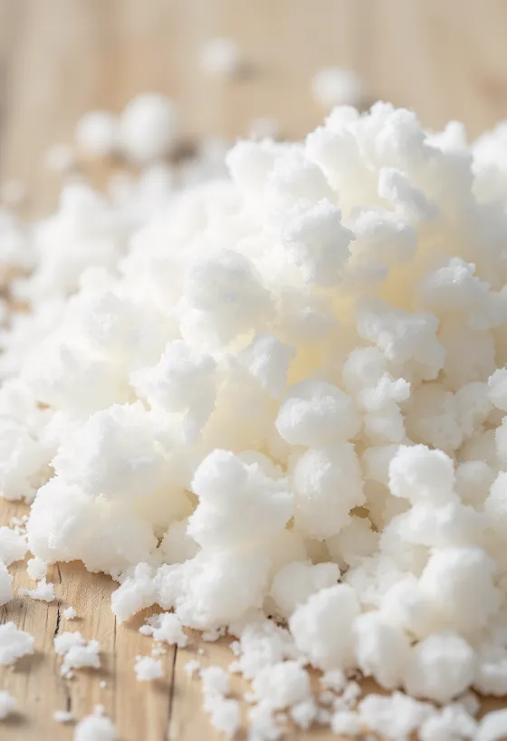 Kiteinen valkoinen erytritoli-makeutusaine kulhossa, puukauhalla