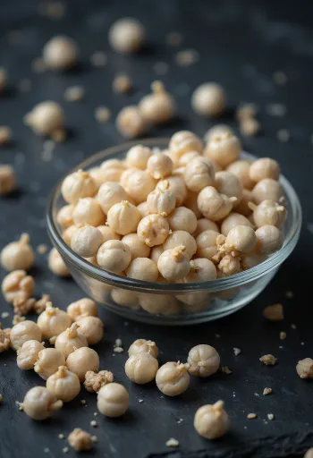 Kokonaisia valkopippureita puukulhossa vaalealla alustalla