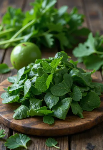 Valmistettua maniokinlehteä soseutettuna kulhossa, tummanvihreä väri