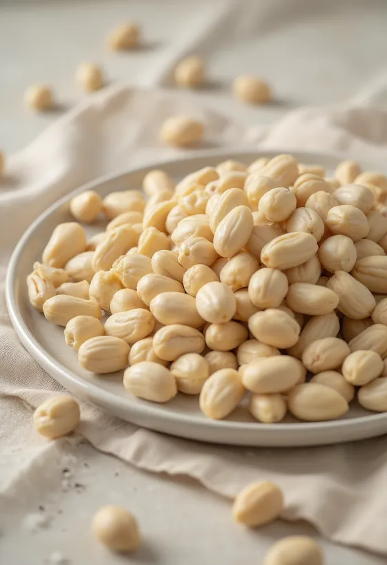 Erilaisia pinjansiemeniä kasoissa: pitkulaisia, pyöreitä ja tummia siemeniä vaalealla taustalla