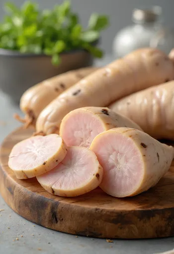 Tuoretta galangajuurta viipaleina ja suikaleina kulhossa