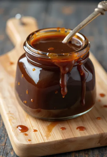 Tummaa hoisin-kastiketta kulhossa, vieressä soijapapuja, viismaustetta ja valkosipulia