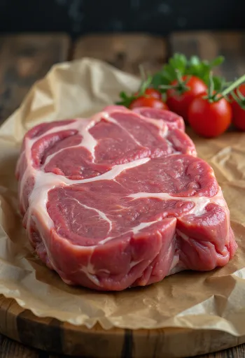 Tuoreita vuohenlihapaloja mausteiden, valkosipulin ja chilin kera