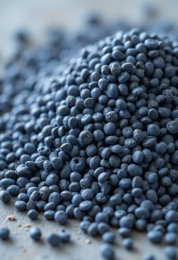 Unikonsiemeniä keraamisessa kulhossa ja ripoteltuna vaalealle alustalle