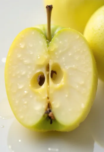 Tuoreita Golden Delicious -omenoita ja omenaviipaleita leikkuulaudalla