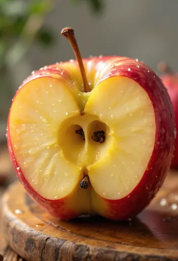 Tuoreita Honeycrisp-omenoita ja viipaleita leikkuulaudalla