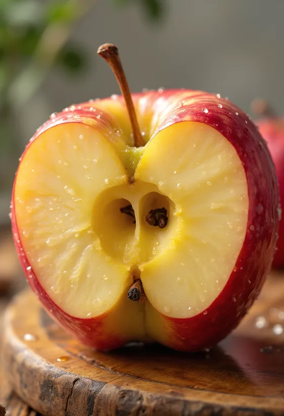 Tuoreita Honeycrisp-omenoita ja viipaleita leikkuulaudalla