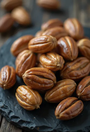 Parapähkinöitä kuorineen ja kuorittuna, kulhossa ja puutasolla