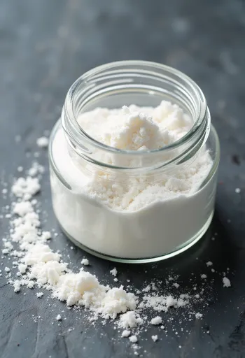 Pektiinijauhetta pienessä kulhossa puukauhan vieressä, vaalea tausta