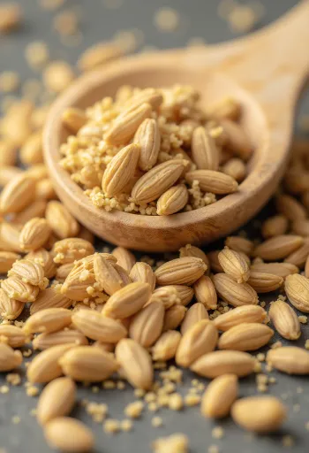 Jauhettua juustokuminaa ja kokonaisia siemeniä rustiikkisella puupinnalla