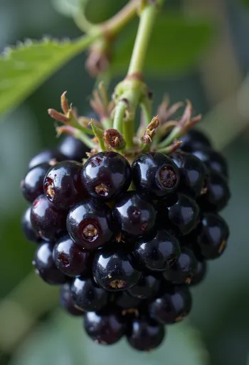 Tuoreita karhunvatukoita kulhossa ja puupöydällä, vieressä kotitekoista hilloa