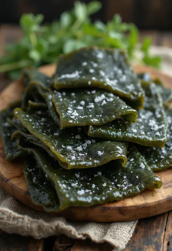 Kuivattua kombu-levää, yksityiskohtainen tekstuuri ja luonnolliset värit