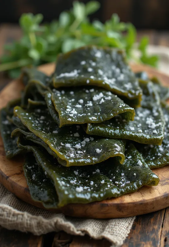 Kuivattua kombu-levää, yksityiskohtainen tekstuuri ja luonnolliset värit