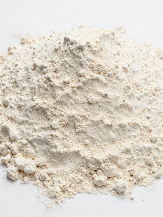 Spelttijauhoa keraamisessa kulhossa, luonnollinen vaaleanruskea sävy