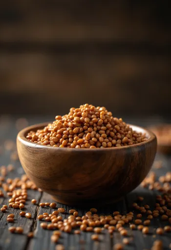 Sormihirssin jyviä, punertavan ruskea väri ja hieno rakenne