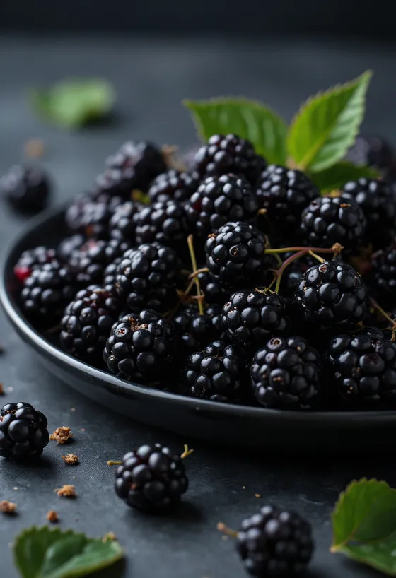 Tuoreita villikarhunvatukoita tummina, halkaistuina ja kokonaisina neutraalilla pinnalla