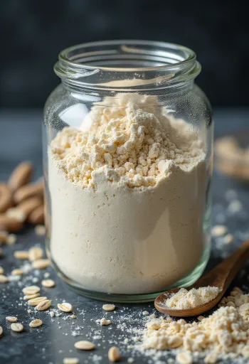 Hienoa kaurajauhoa keraamisessa kulhossa, hajasijoitettuna puupinnalle