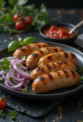 Cevapcici tarjoiltuna ajvarin ja leivän kera