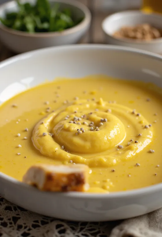 Curry-kerma-inkiväärikastike tarjoiltuna