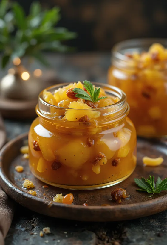 Hapanimelä ananaschutney tarjoiltuna