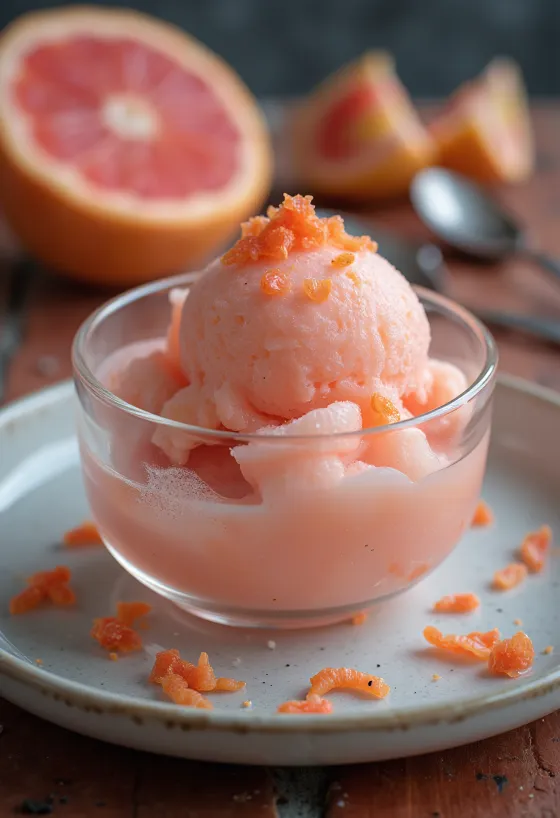 Kotitekoinen grapefruit-sorbetti virkistävä jälkiruoka