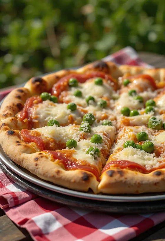 Pizza ai Piselli vihreillä herneillä ja juustolla