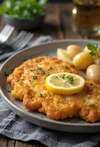 Pork schnitzel burgonyával, rapea porsaanleike ja voiperunat