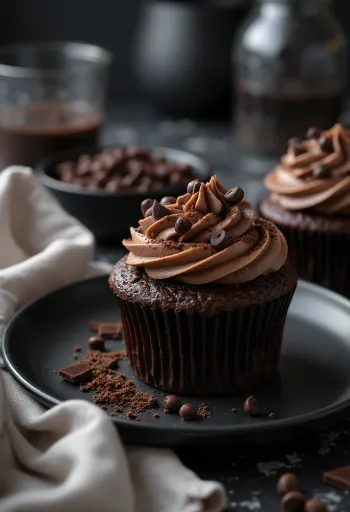 Tuplasuklaa-cupcake tarjoiltuna