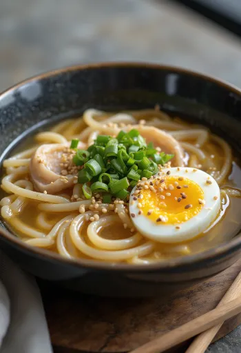 Egg Drop Ramen tarjoiltuna munasuikaleiden ja keitetyn kananmunan kera