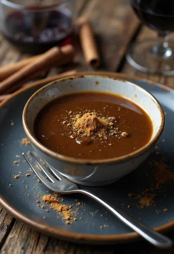 Kanelinen curry-punaviinikastike tarjoiltuna