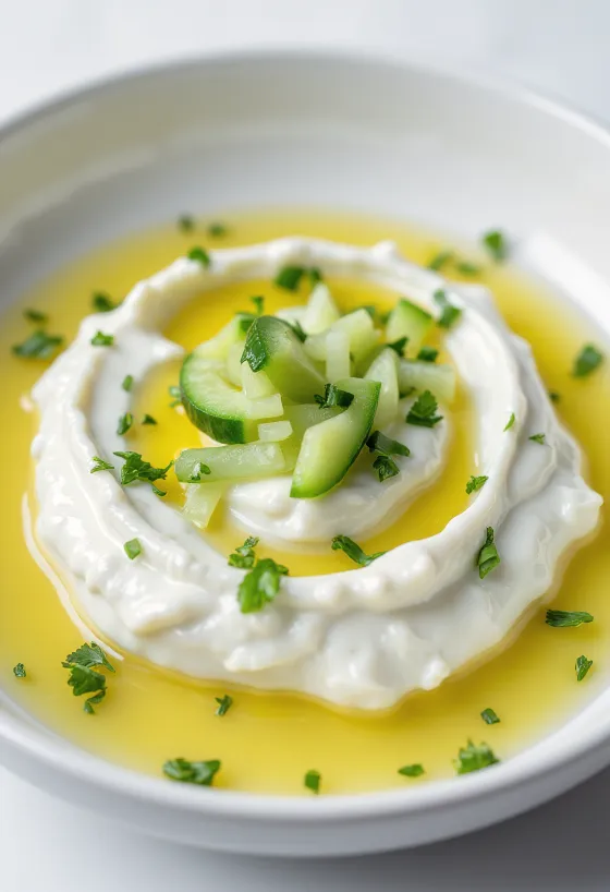 Tzatziki-kastike tarjoiltuna tuoreen pitaleivän kera