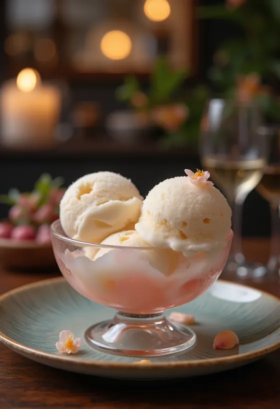 Litsijäätelö tarjoiltuna