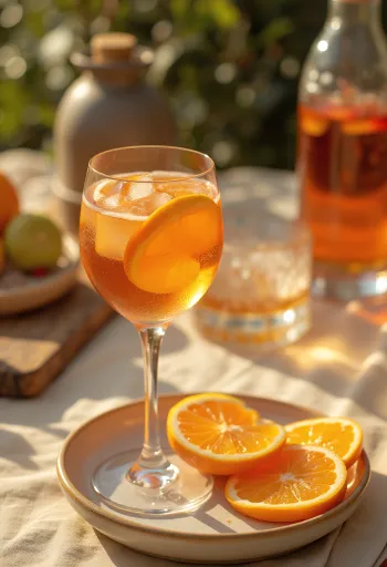Appelsiini-Aperol -cocktail appelsiiniviipaleella ja jäillä tarjoiltuna