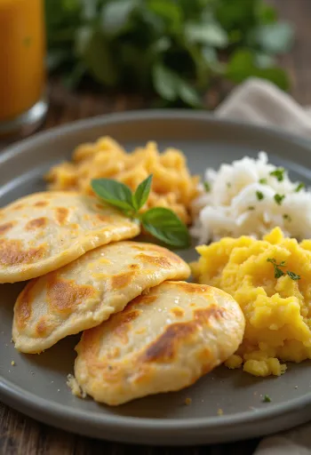 Set dosa tarjoiltuna paahdetun perunan ja tuoreen kookosraasteen kera