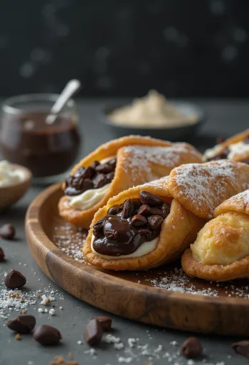 Tummasuklaacannoli tarjoiltuna