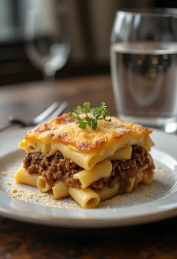 Pastitsio pastalaatikko tarjoiltuna
