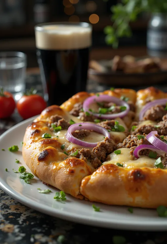 Irlantilainen naudanlihapizza tarjoiltuna