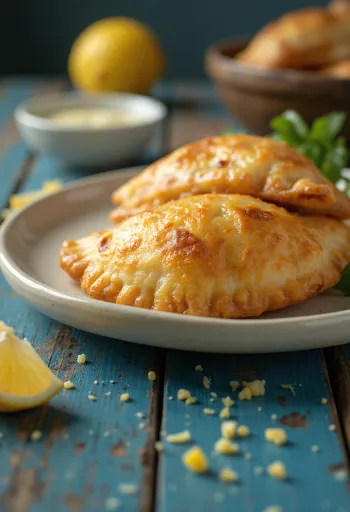 Chileläinen empanada de pescado, runsaalla kalatäytteellä, rapeassa lehtitaikinassa