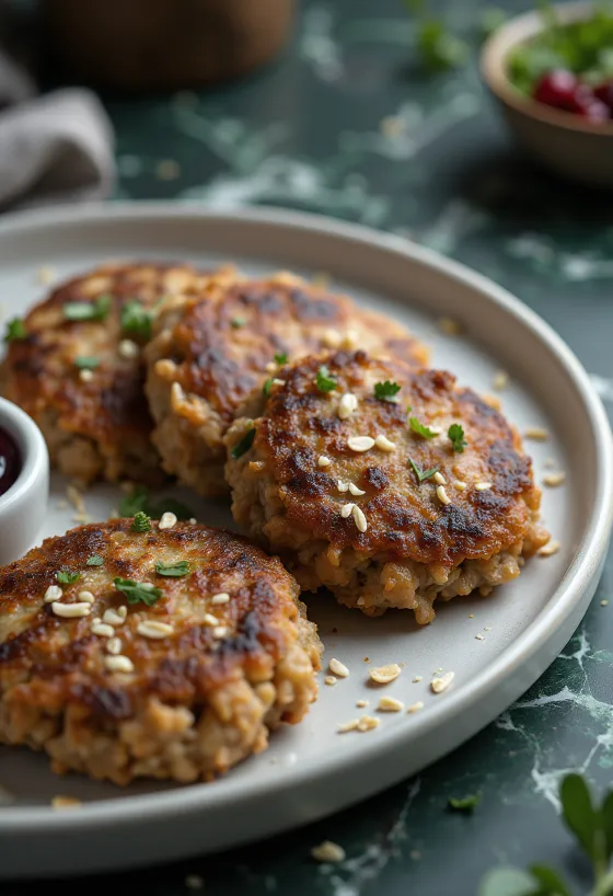 Frikadeller kaurahiutaleilla, rapeita ja herkullisia lihapullia tuoreella persiljalla koristeltuna