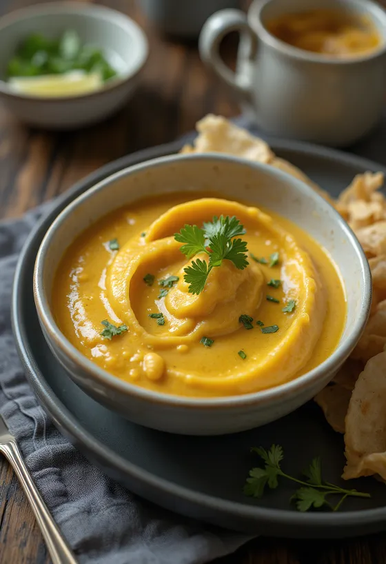 Korma-currykastike tarjoiltuna riisin kera
