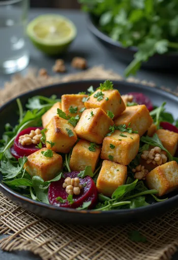 Lime-paistettu tofu punajuurisalaatilla