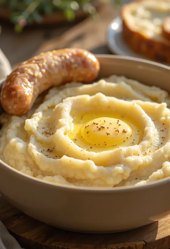 Kermainen perunamuusi voilla ja kermalla sekoitettuna