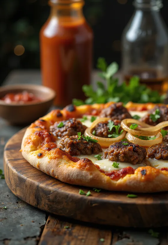Pizza Kenyan Nyama Choma tarjoiltuna